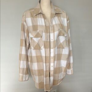 Aerie Beige and White Checkered flannel shirt size M
